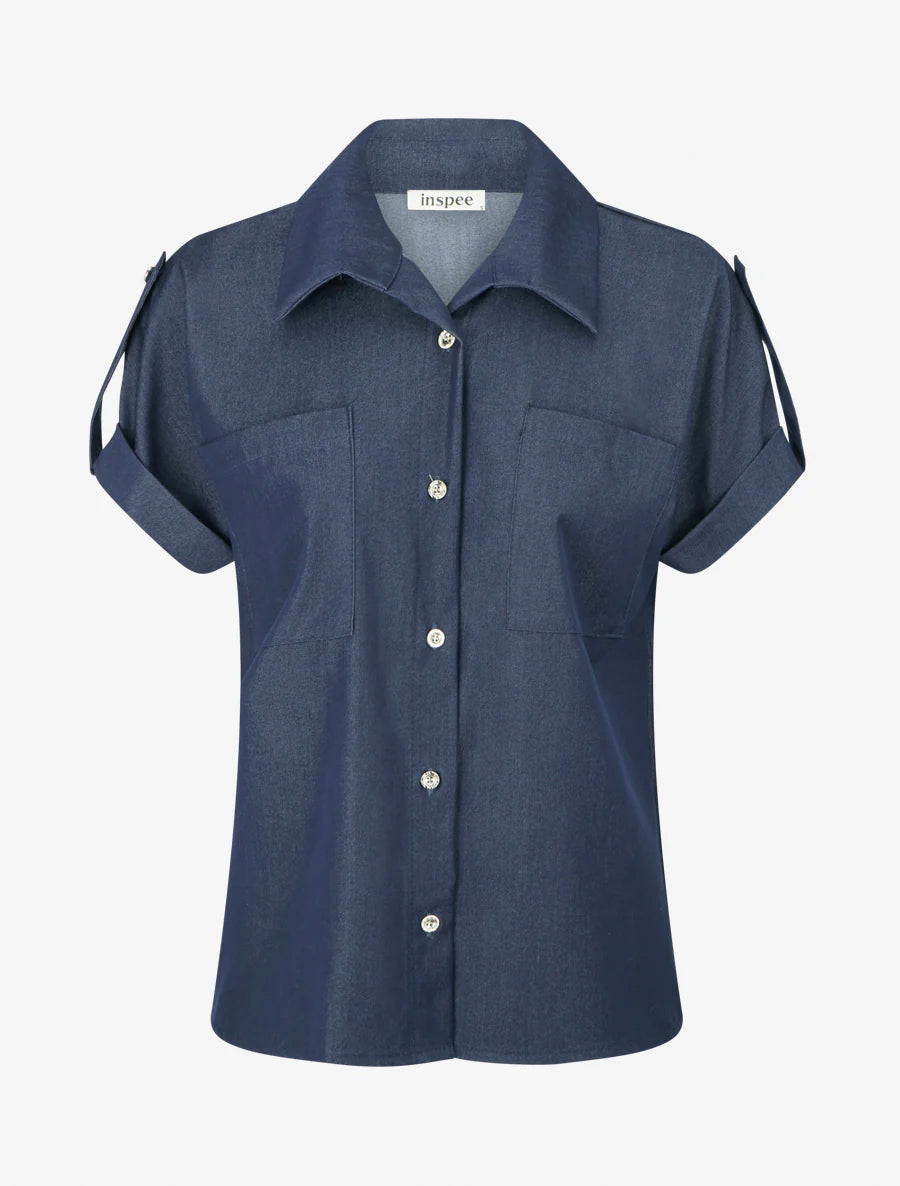 Chemise uni à poches - Bleu brut