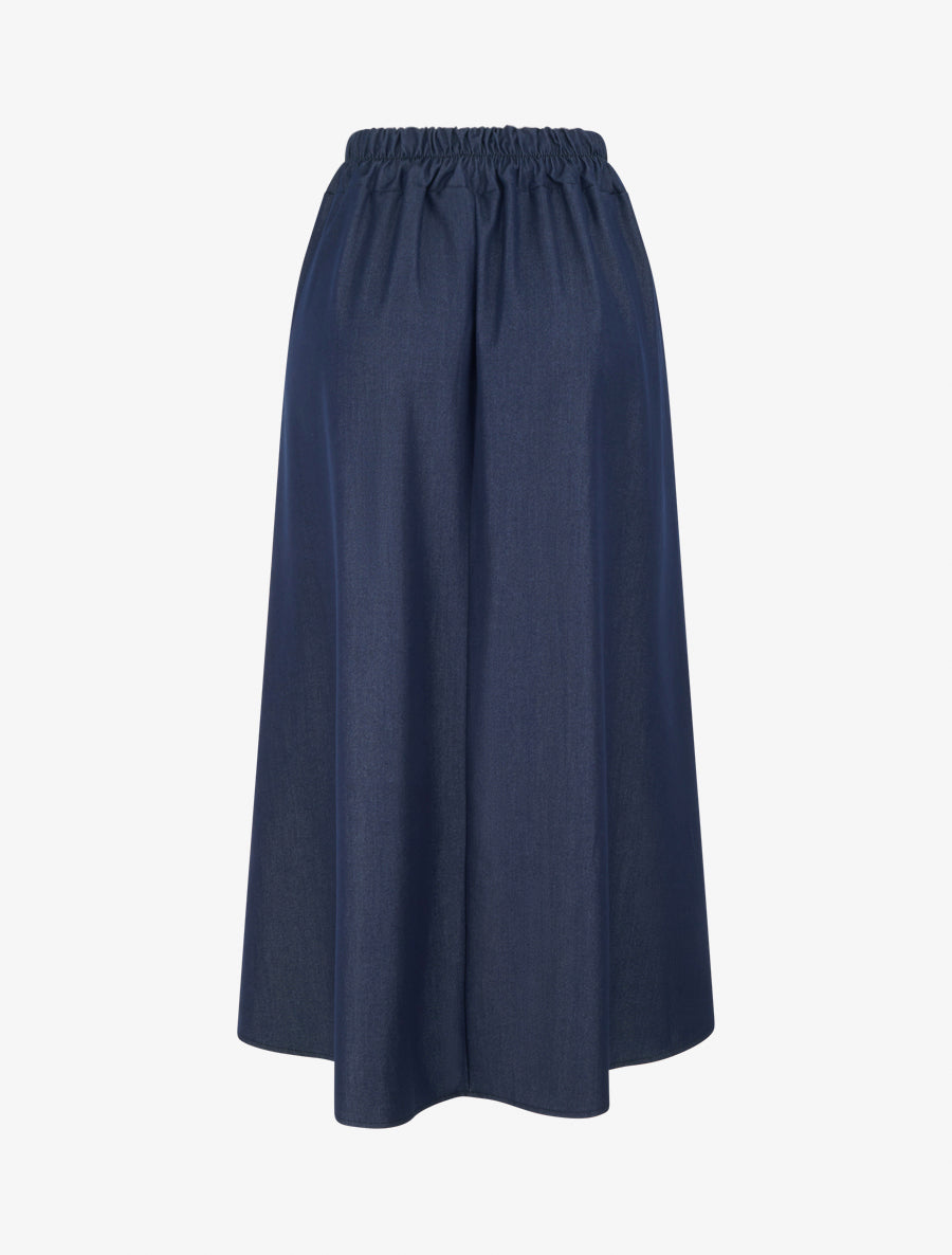 Jupe longue unie à bande brodée - Marine - 2