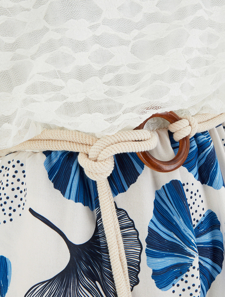 Combishort imprimé ginko à buste en dentelle - Marine - 3