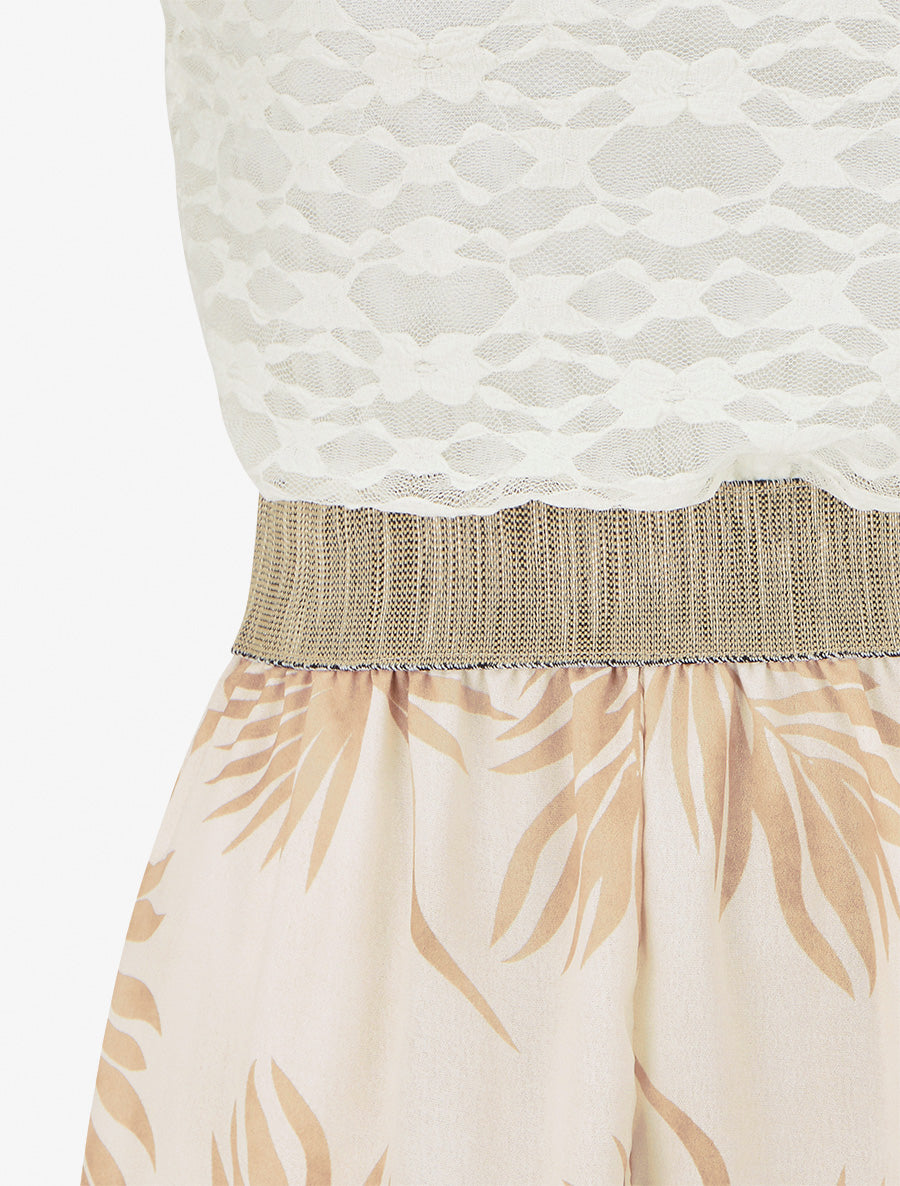 Combishort imprimé feuilles à buste en dentelle - Camel clair - 3