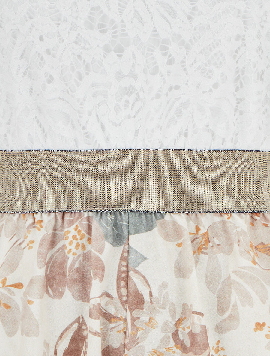 Combishort à dentelle et imprimé fleuri - Beige - 3