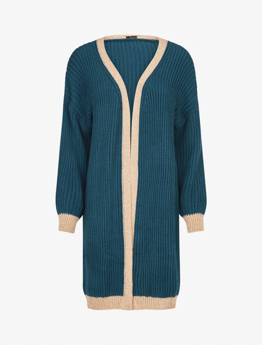 Gilet à bords lamés dorés - Bleu pétrole - 1