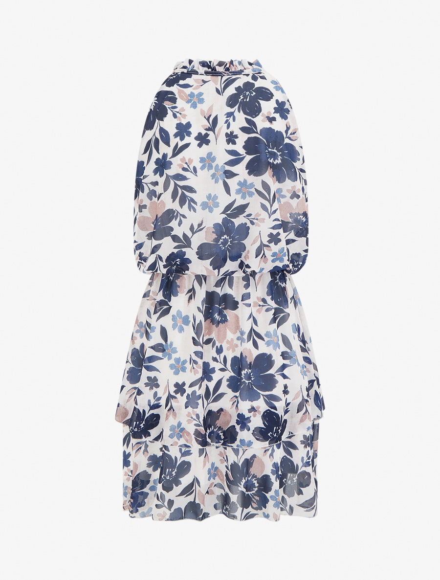 Robe imprimé fleuri à taille élastiquée - Marine - 2
