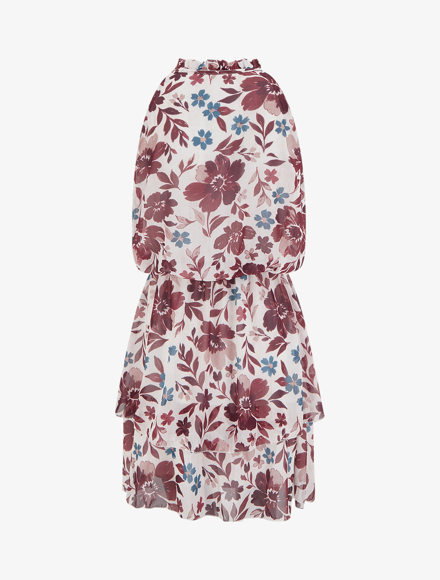 Robe imprimé fleuri à taille élastiquée - Bordeaux - 2