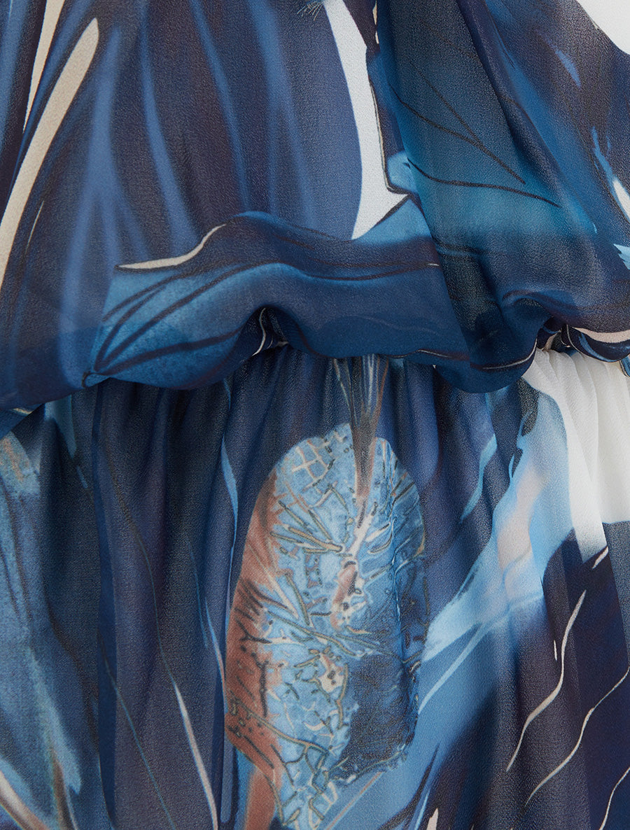 Robe imprimé floral à taille élastiquée - Marine - 3