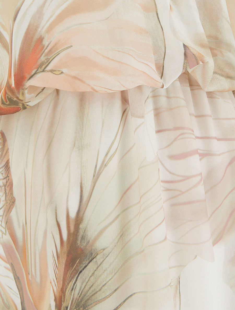 Robe imprimé floral à taille élastiquée - Beige - 3