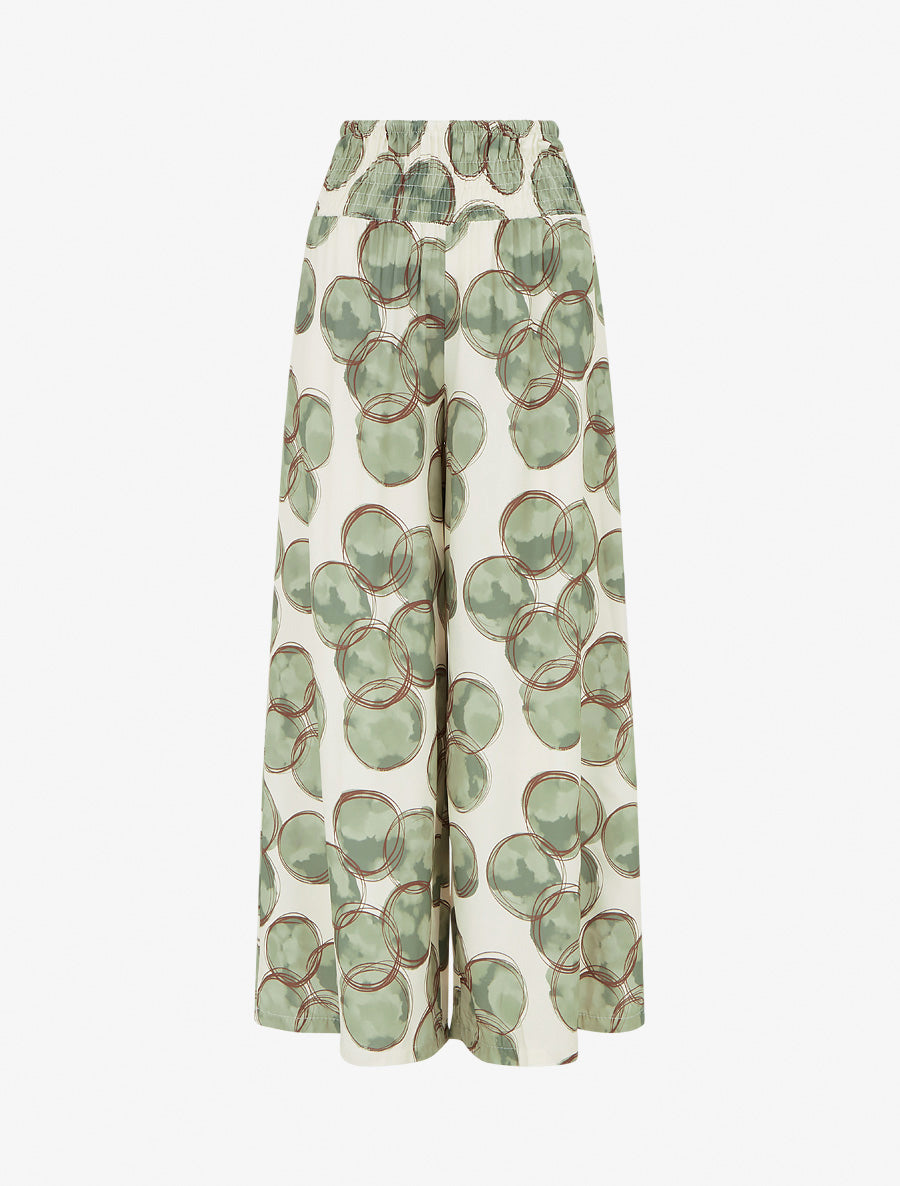 Pantalon élastiqué imprimé cercles - Kaki - 1