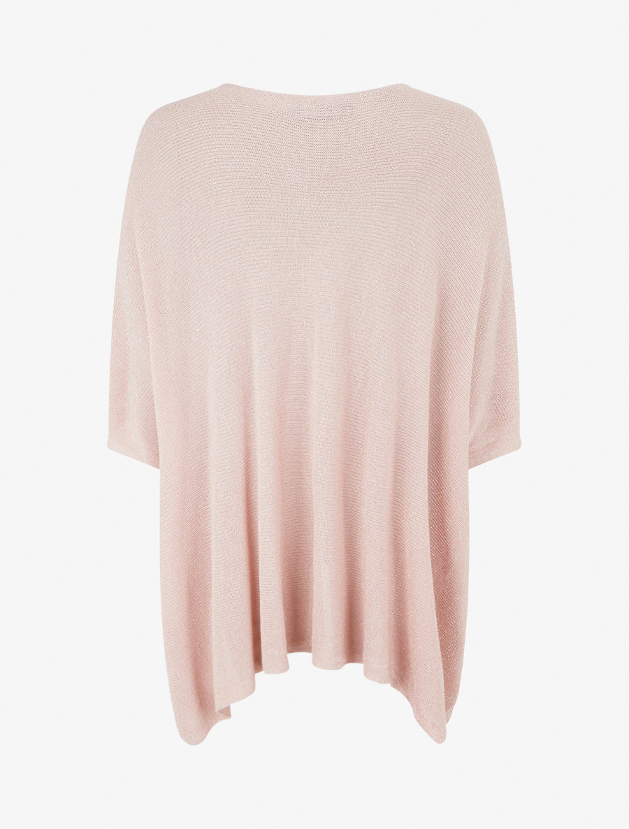 Top asymétrique manches courtes en maille fine irisée - Rose - 2