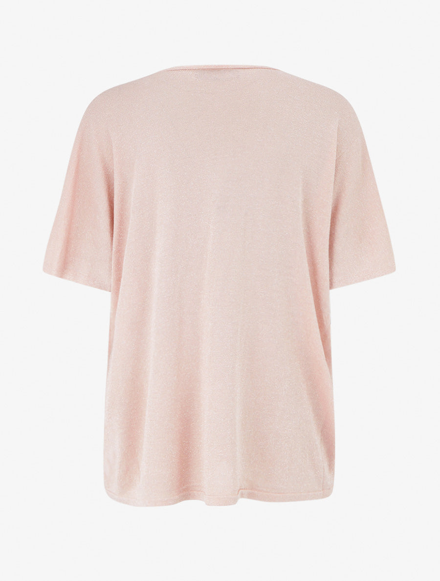 Top ample manches courtes en maille fine irisée - Rose - 2