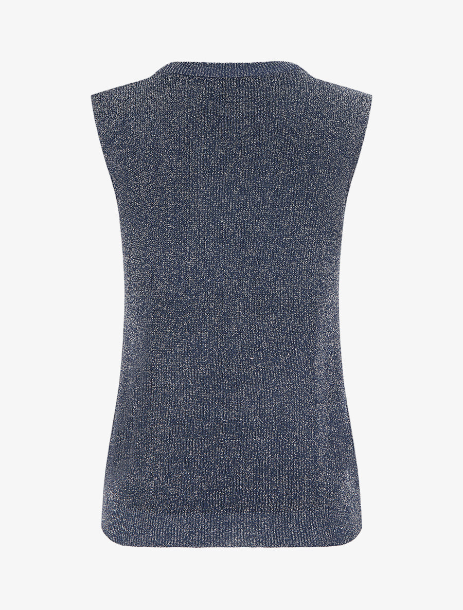 Top sans manches à maille fine irisée - Marine - 2