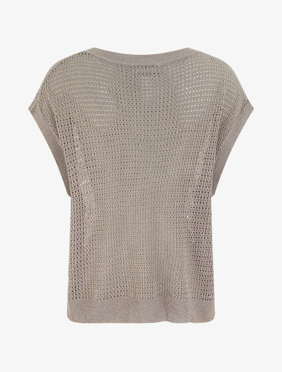 Top en maille fine ajouré et irisé - Taupe - 2
