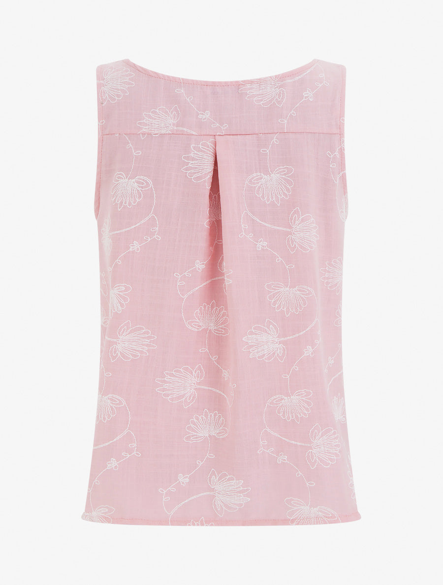 Top en lin à broderie floral - Rose - 2