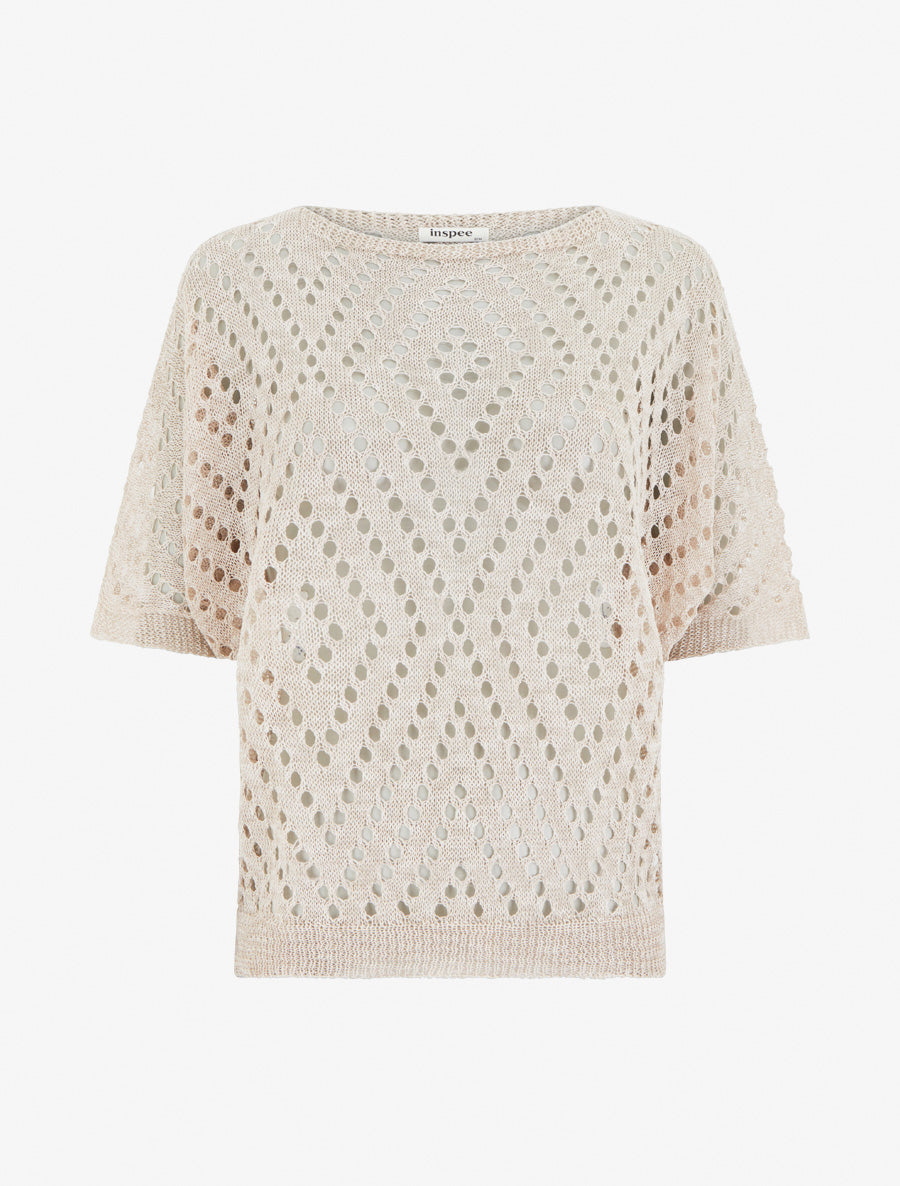 Top uni ajouré en maille - Beige - 1