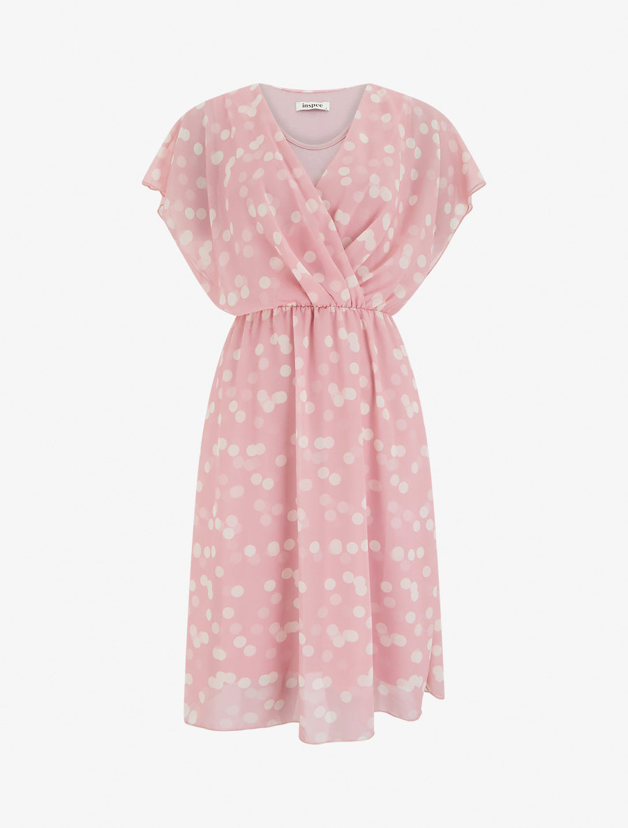 Robe imprimé pois à col cache-coeur - Vieux rose - 1