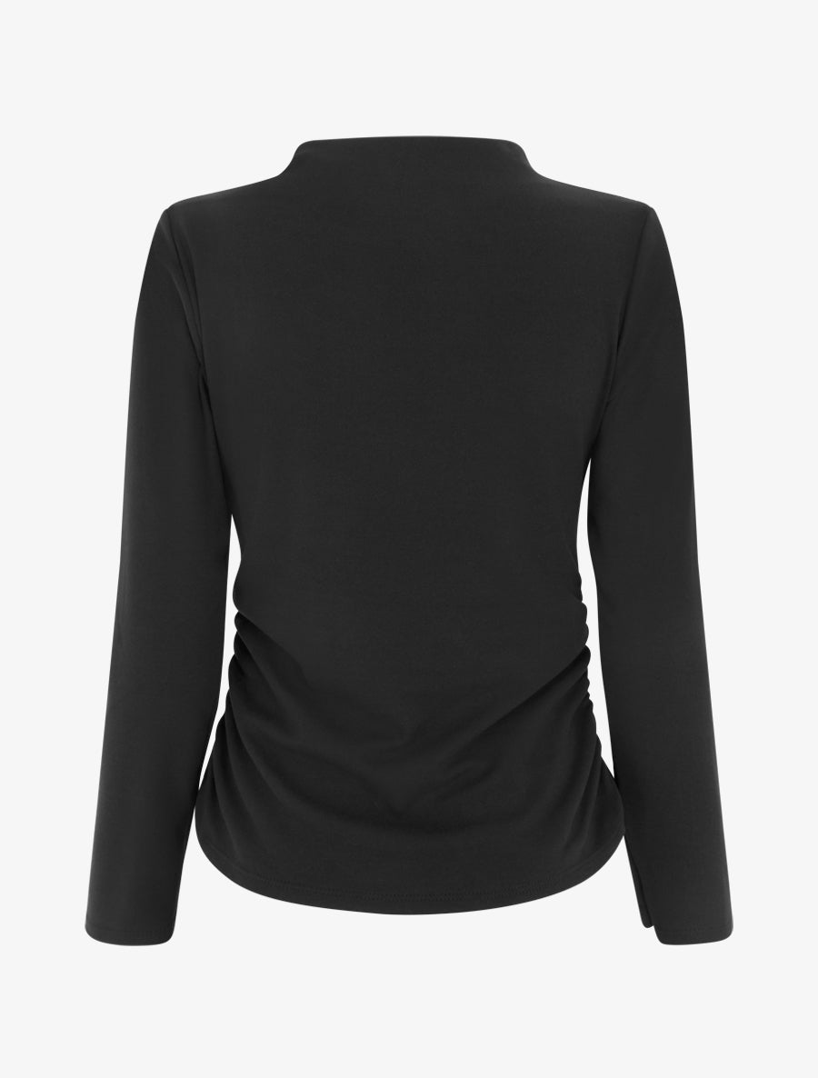 Top à col montant ajouré et bijou - Noir - 2