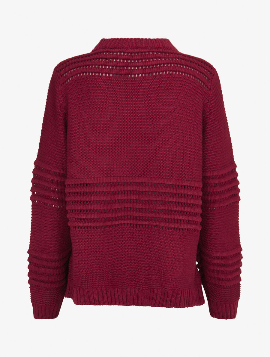 Pull à bandes en reliefs - Rouge cerise - 2