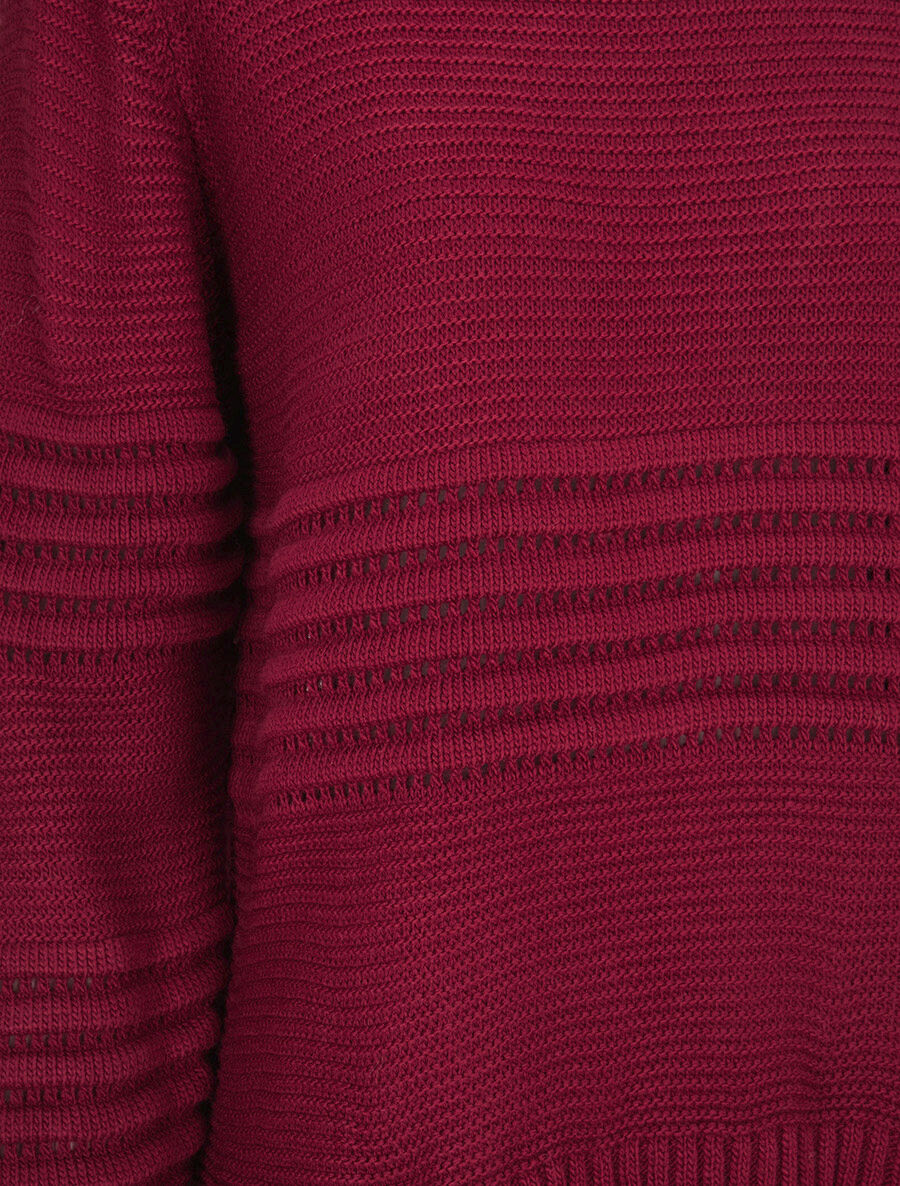 Pull à bandes en reliefs - Rouge cerise - 3