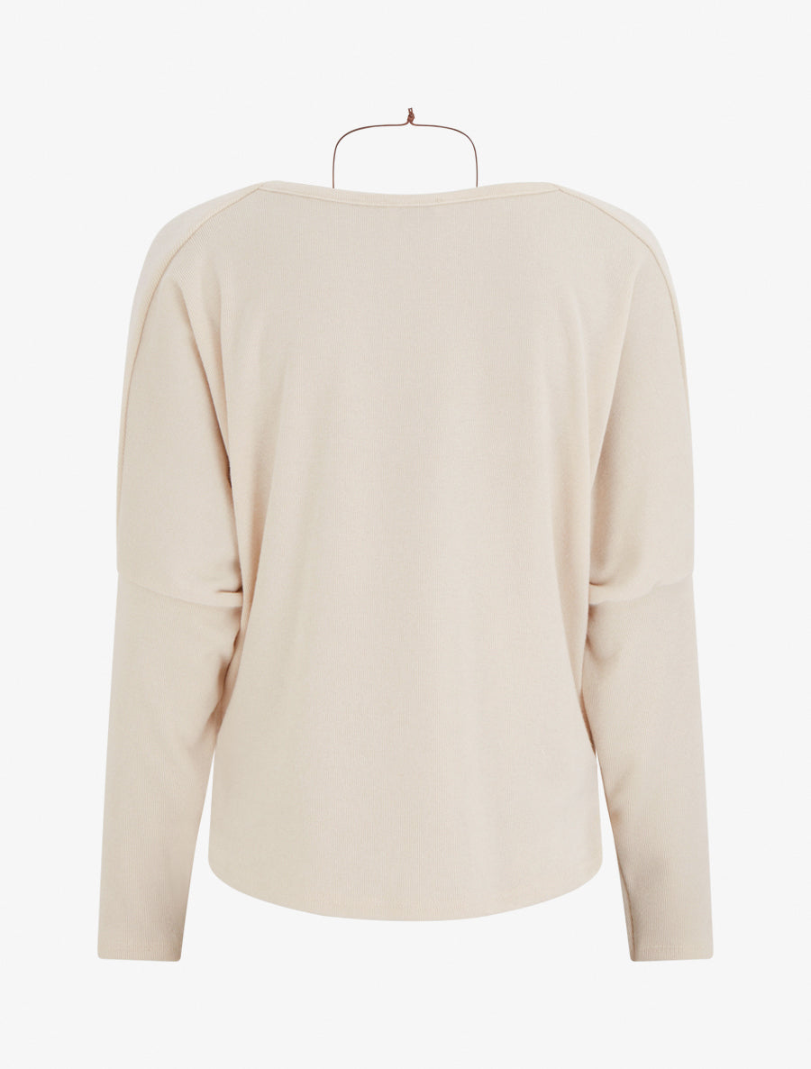 Pull fin à manches chauve-souris et col bénitier - Beige