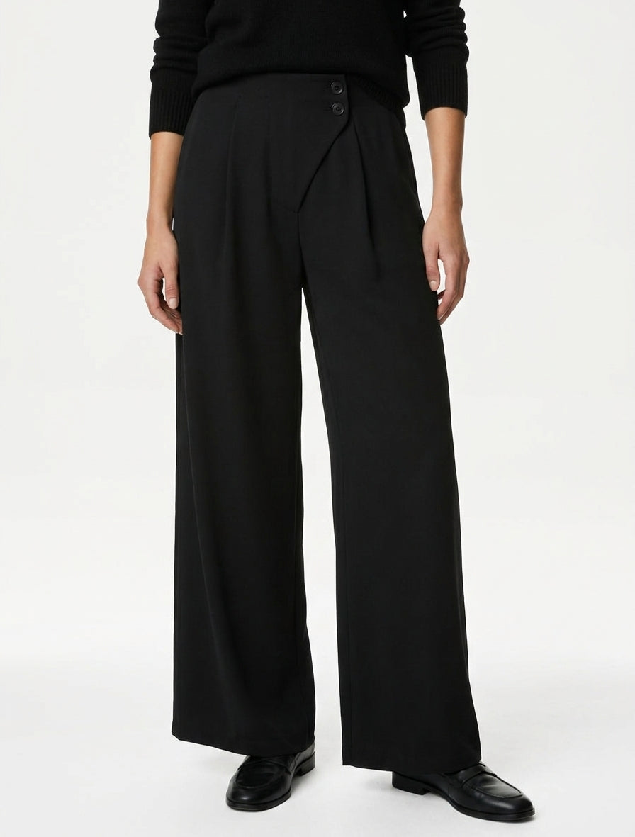 Pantalon uni à taille élastiquée - Noir