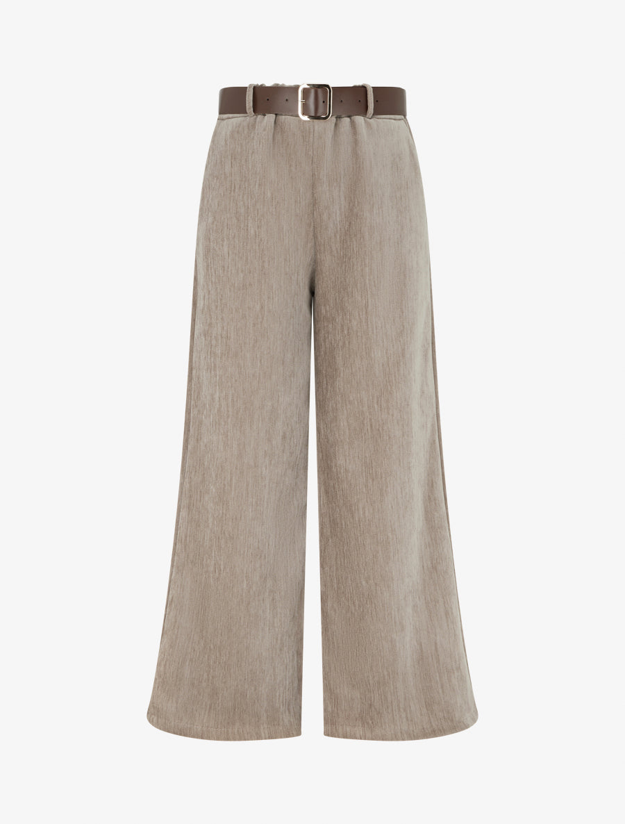 Pantalon effet velours à taille élastiquée - Taupe - 1