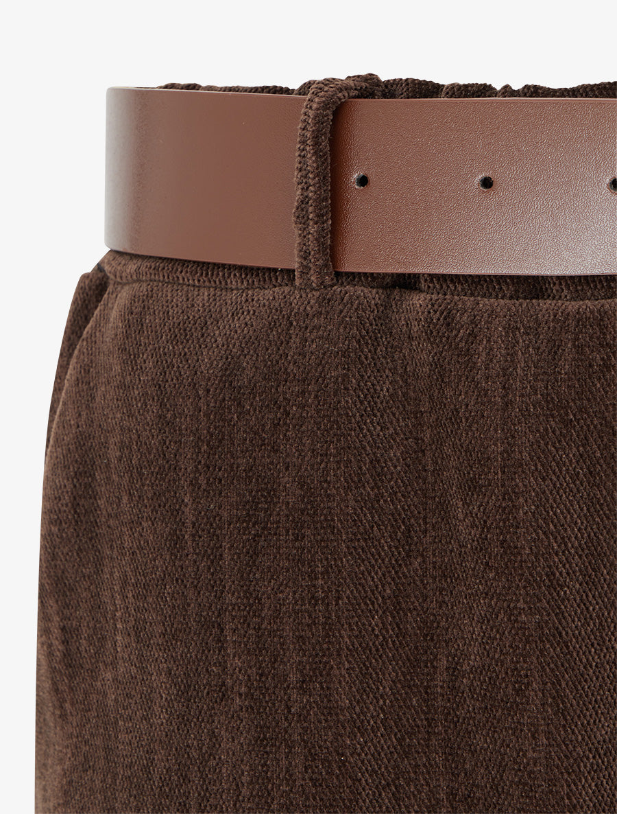 Pantalon effet velours à taille élastiquée - Marron - 3