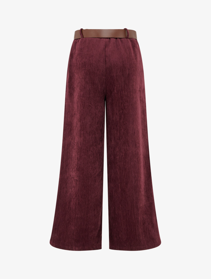 Pantalon effet velours à taille élastiquée - Lie de vin - 2