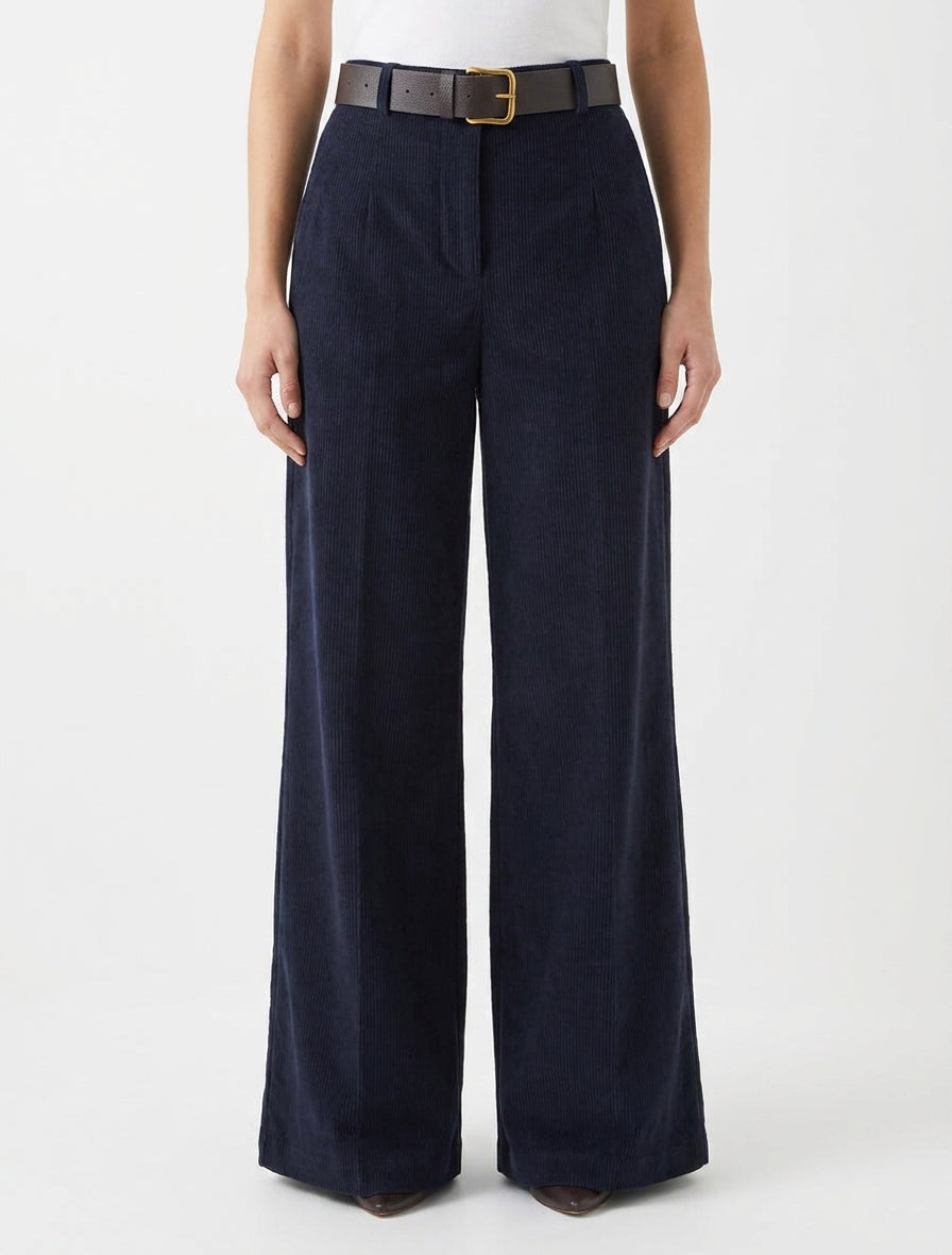 Pantalon uni côtelé - Marine