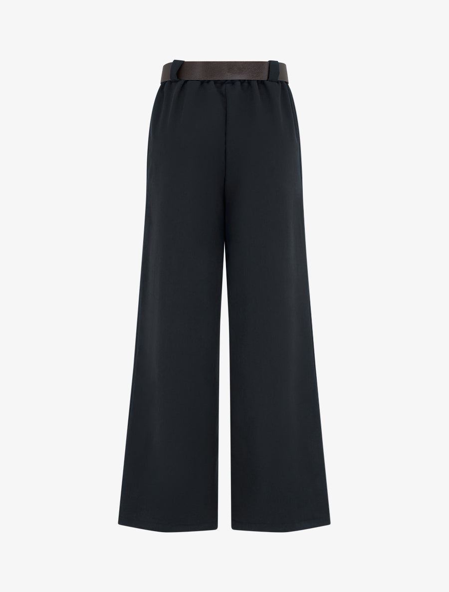 Pantalon ample uni à taille haute élastiquée - Noir - 2