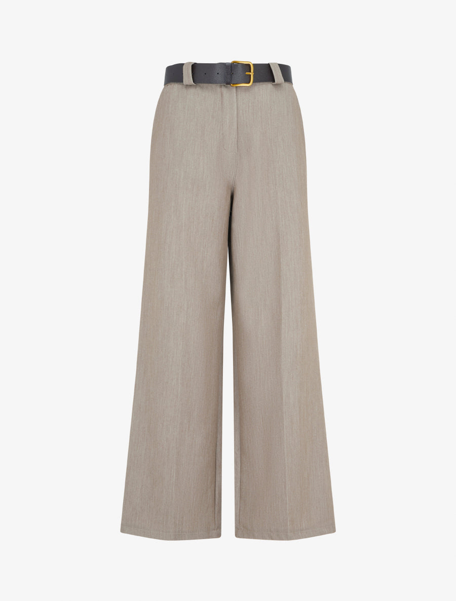 Pantalon ample uni à taille haute élastiquée - Taupe - 1