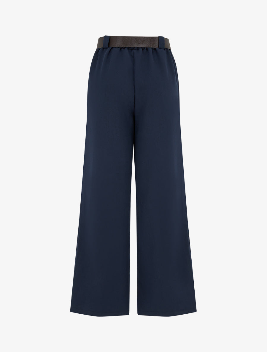 Pantalon ample uni à taille haute élastiquée - Marine - 2