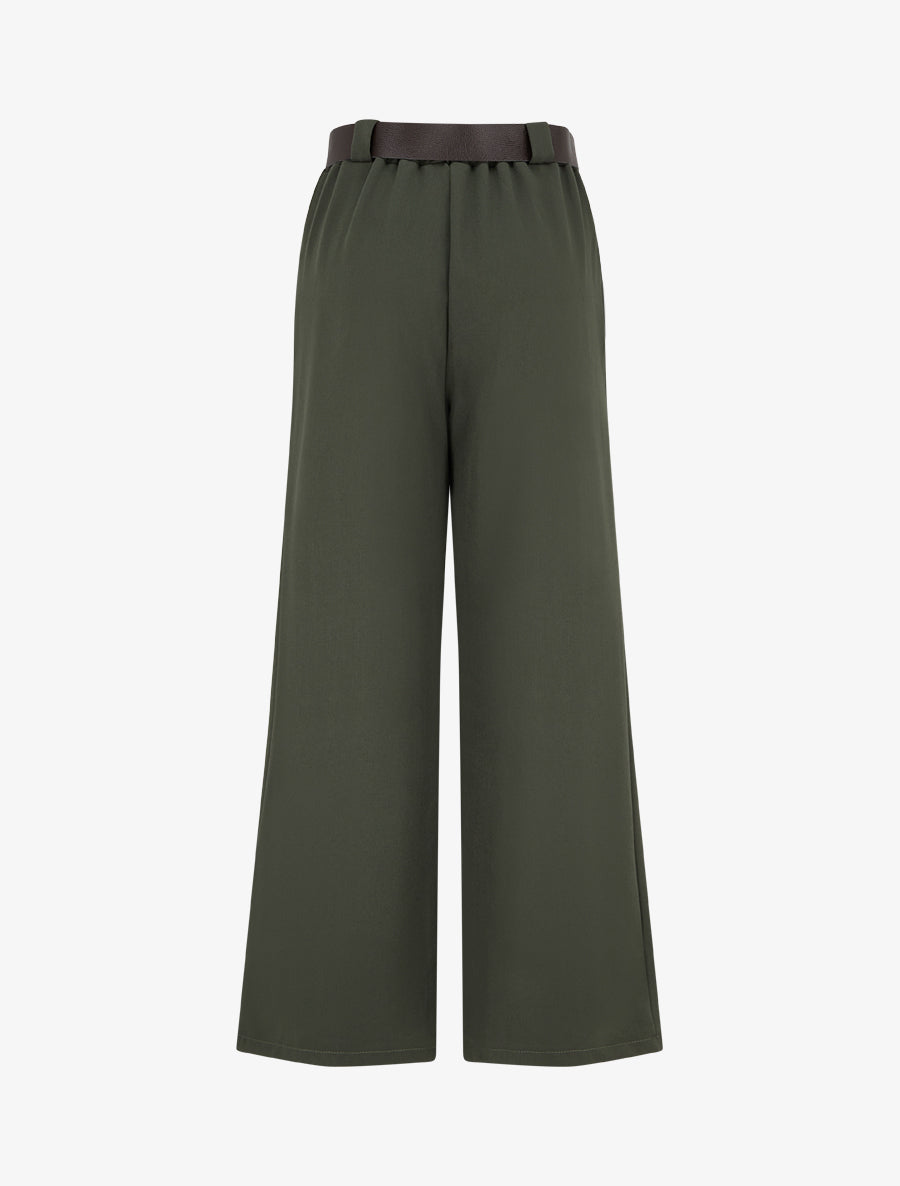 Pantalon ample uni à taille haute élastiquée - Kaki - 2