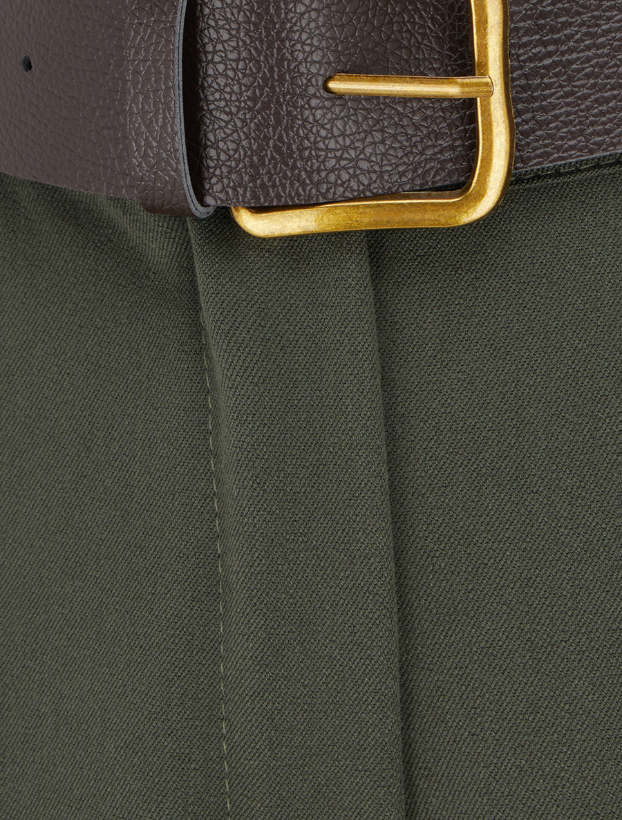 Pantalon ample uni à taille haute élastiquée - Kaki - 3