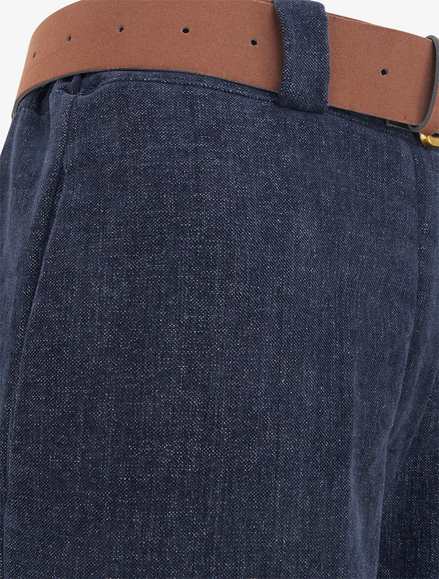 Pantalon élastiqué effet velours - Marine - 3