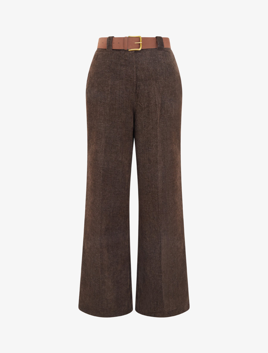 Pantalon élastiqué effet velours - Marron - 1