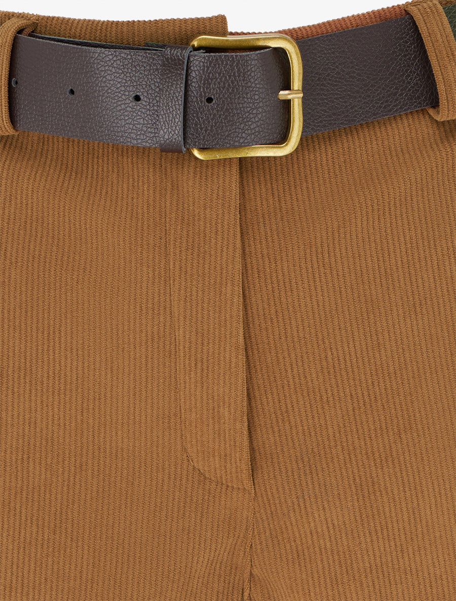 Short droit en velours côtelé taille haute - Camel - 3
