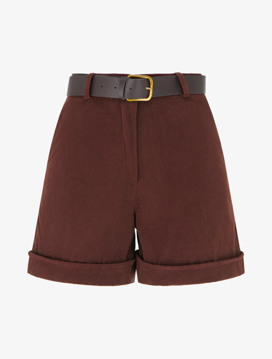 Short droit en velours côtelé taille haute - Bordeaux foncé - 1