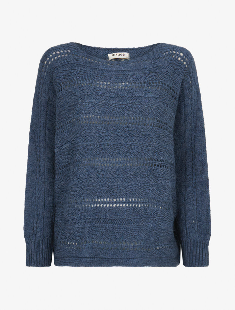 Pull dolman ajouré - Bleu charrette - 1