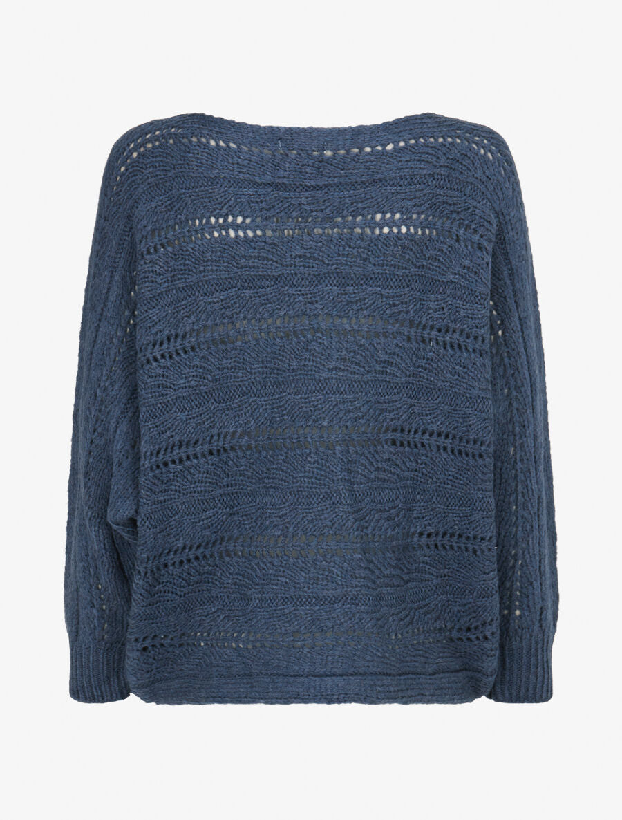 Pull dolman ajouré - Bleu charrette - 2