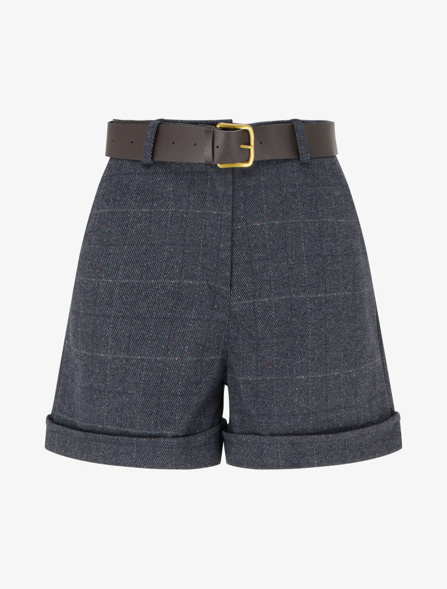 Short droit à carreaux taille haute - Bleu gris - 1