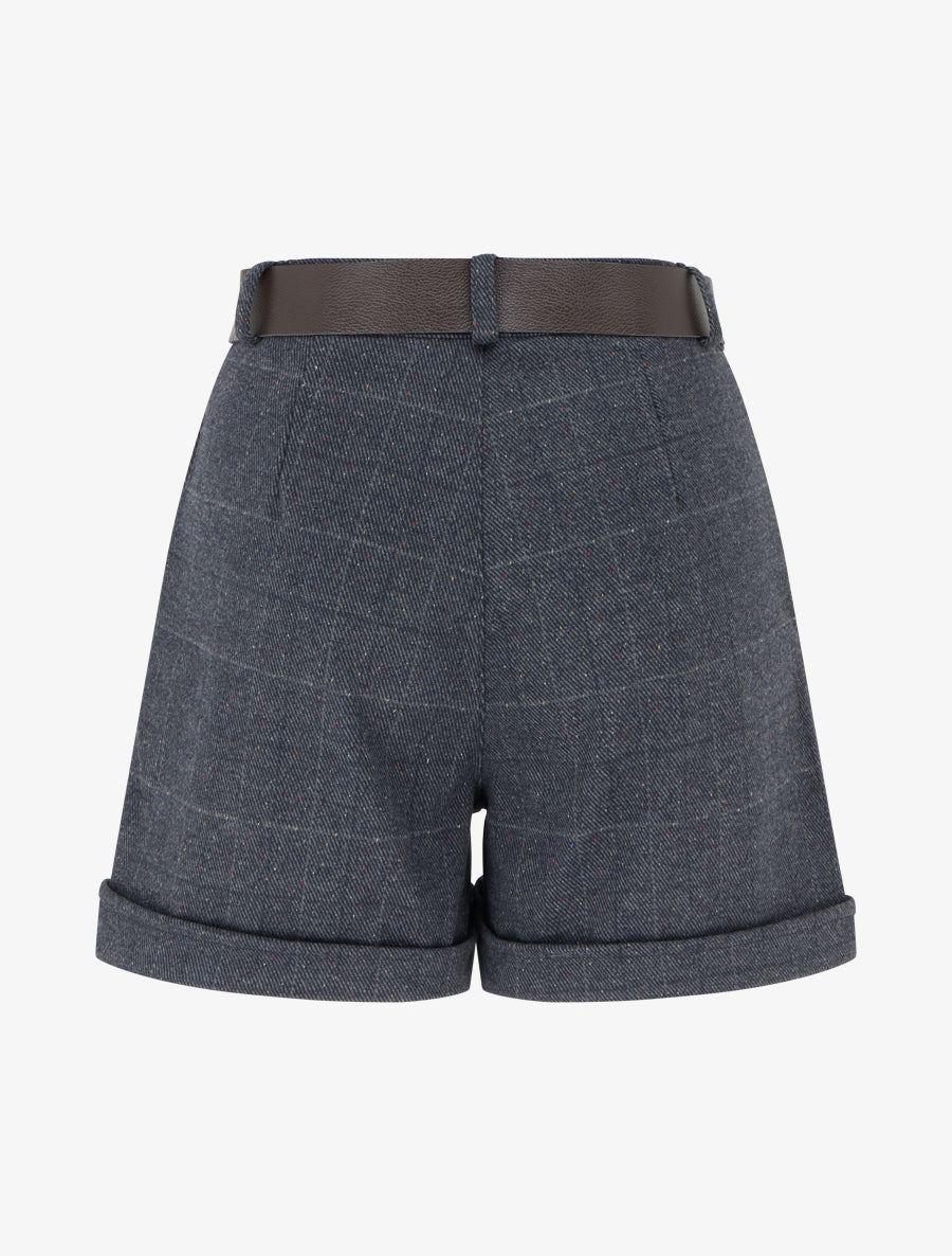 Short droit à carreaux taille haute - Bleu gris - 2