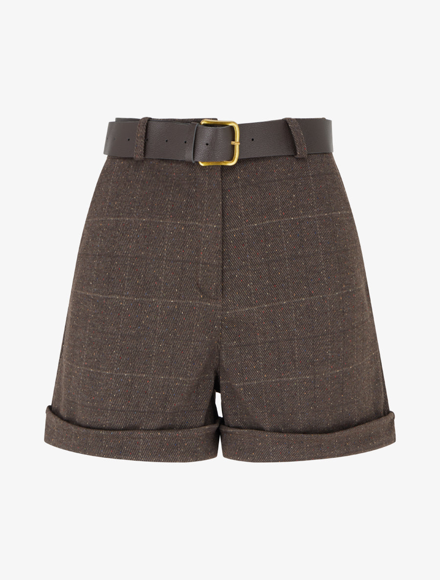 Short droit à carreaux taille haute - Marron - 1