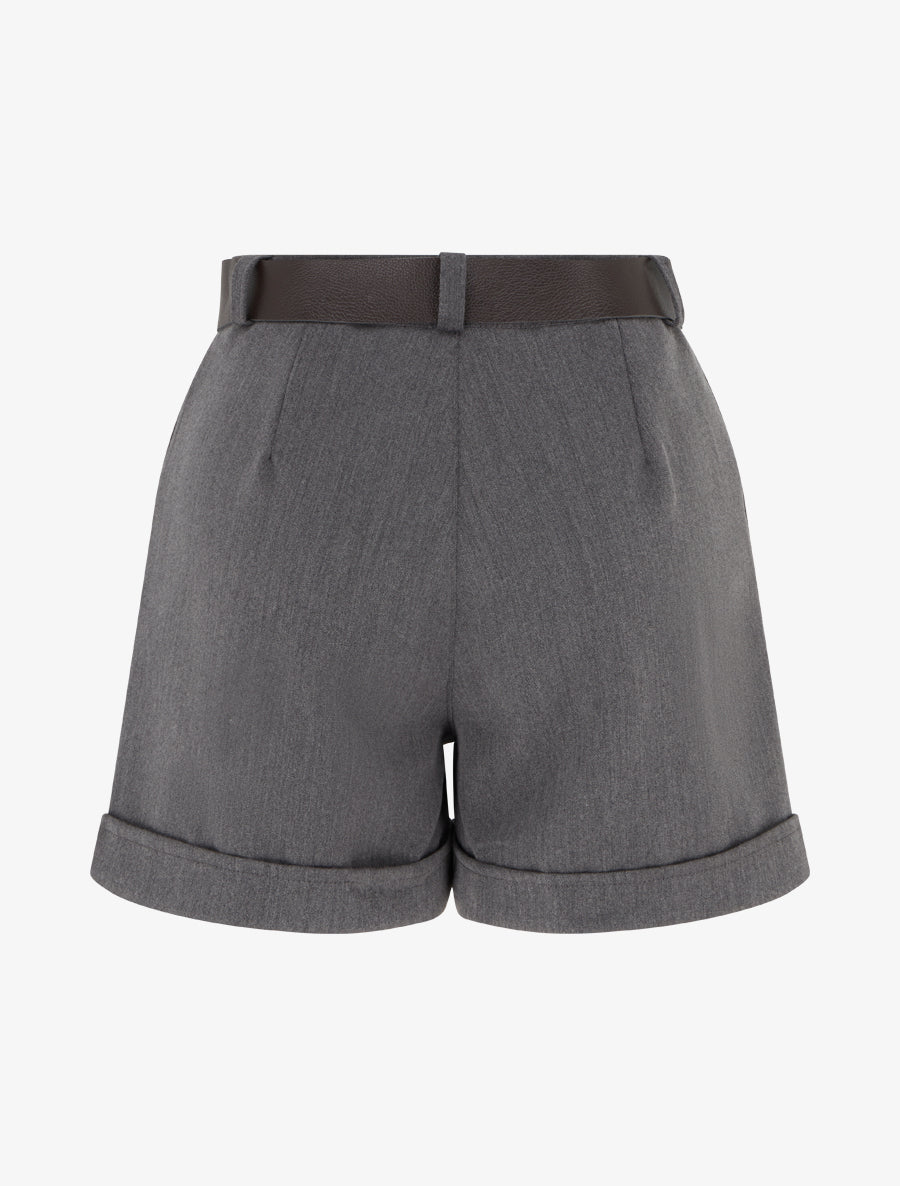 Short à revers ceinturé - Gris - 2