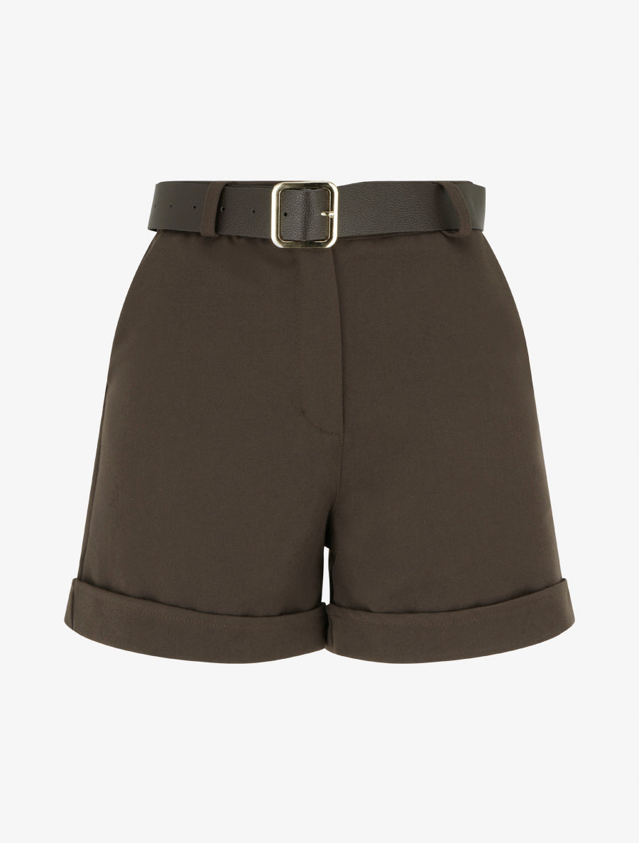 Short à revers ceinturé - Marron - 1