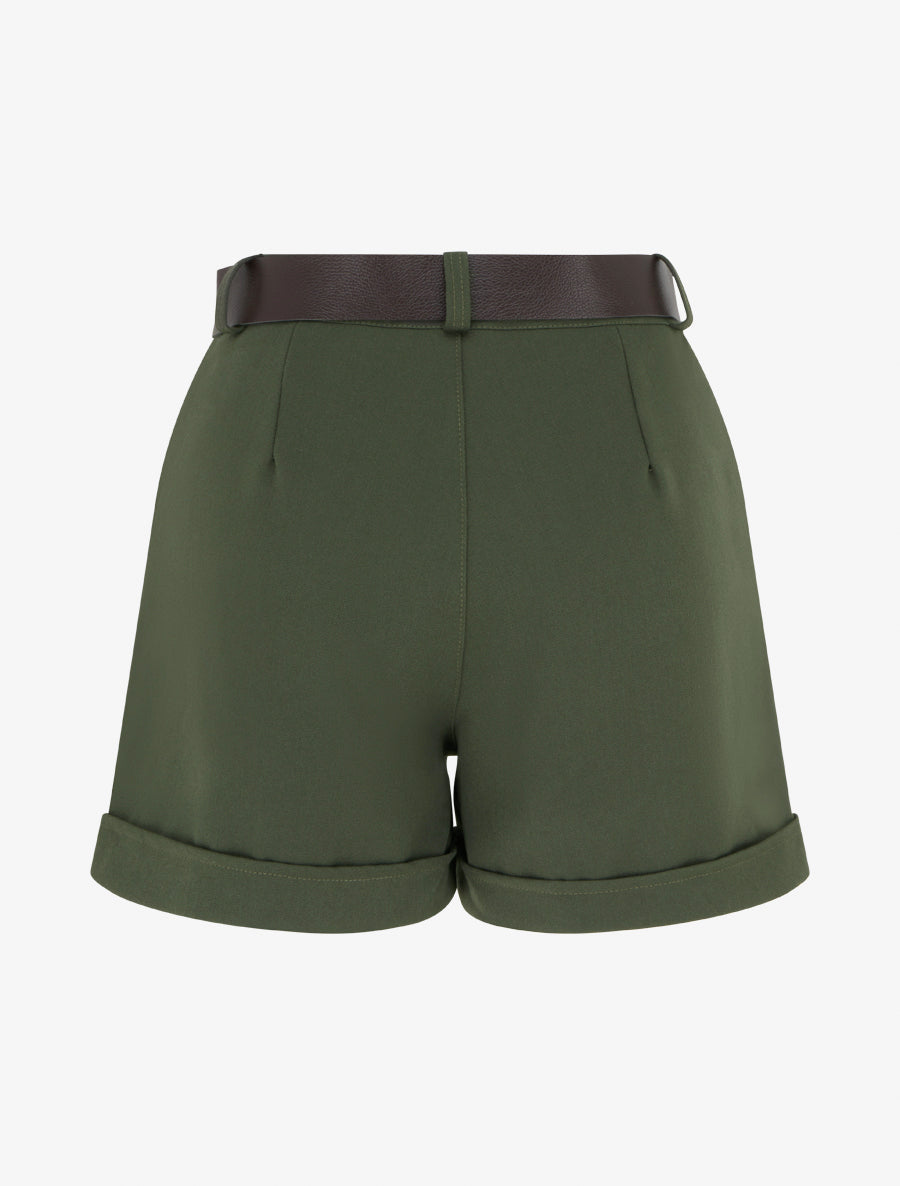 Short à revers ceinturé - Kaki - 2