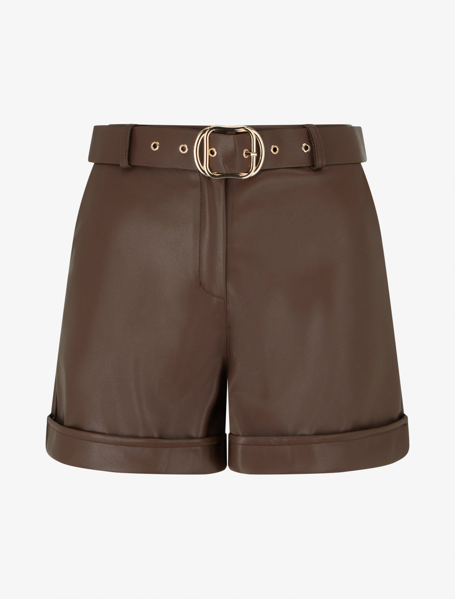 Short en simili à revers - Marron - 1