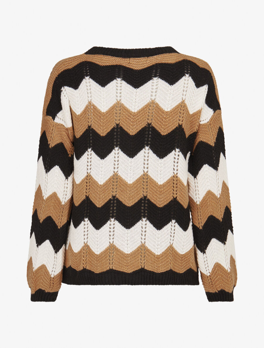 Pull basique zig-zag tricolore - Camel - 2