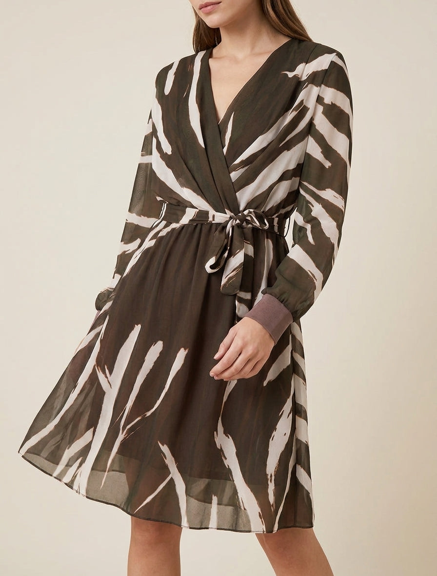 Robe évasée à imprimé abstrait - Marron