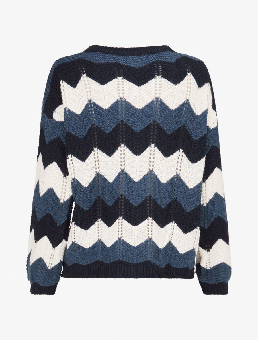 Pull basique zig-zag tricolore - Marine - 2