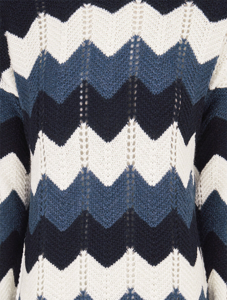 Pull basique zig-zag tricolore - Marine - 3