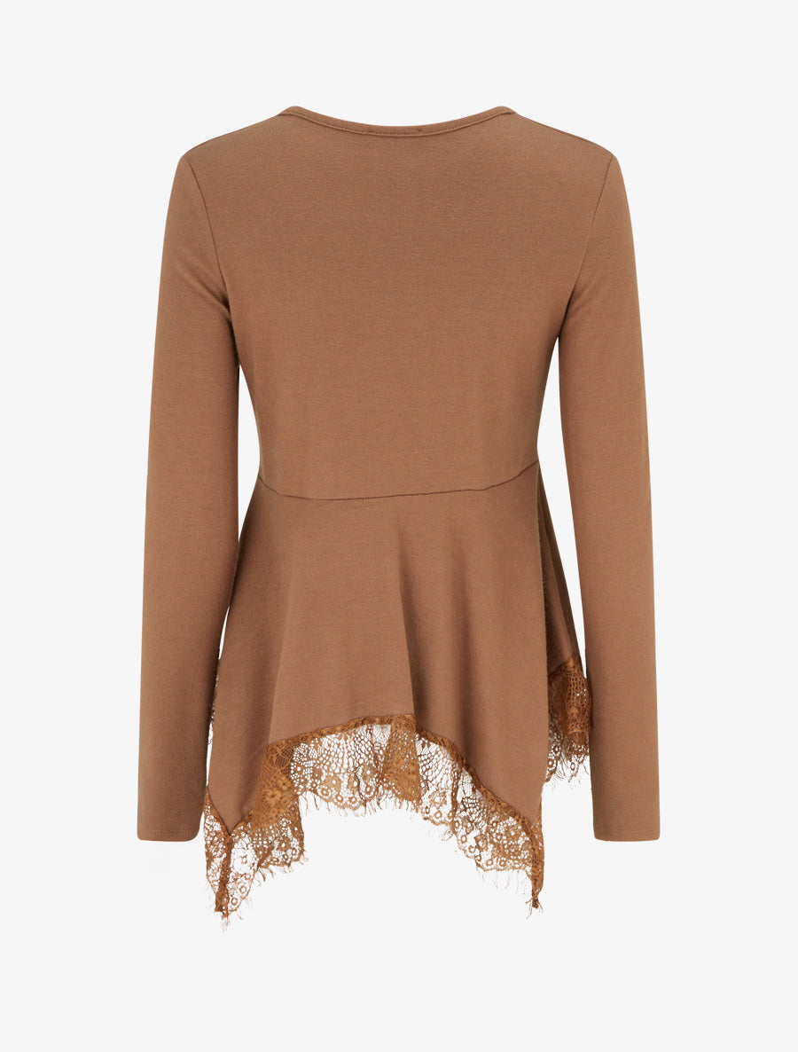 Pull fin bords asymétriques en dentelle - Camel - 2